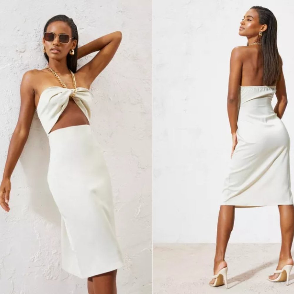 SATIN CUT OUT FRONT MIDI DRESS - Size XL 14